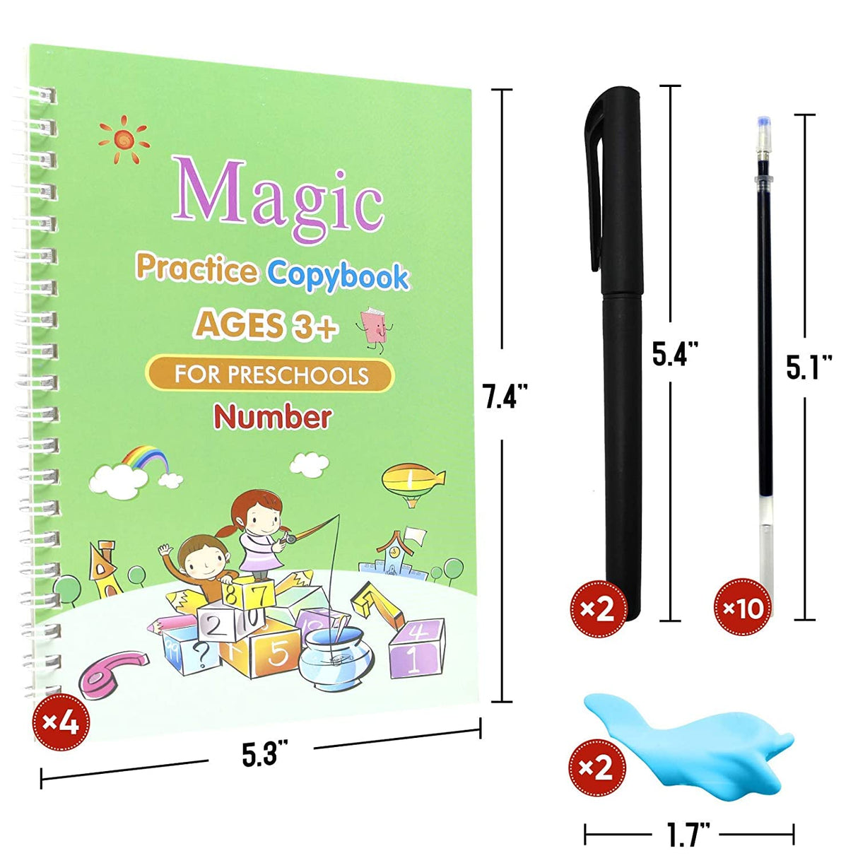 Magic Practice Copybook for Kids Reusable Tracing Book for Multiple  Subjects Handwriting Practice for Kids 4 Books Stickers and Pens 